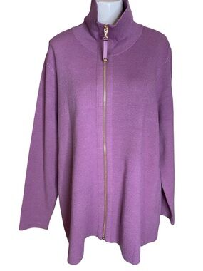 Women's Lavender Zip-Front Sweater Jacket 1X